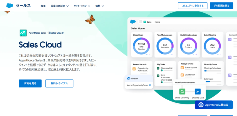 Sales Cloudのトップページ